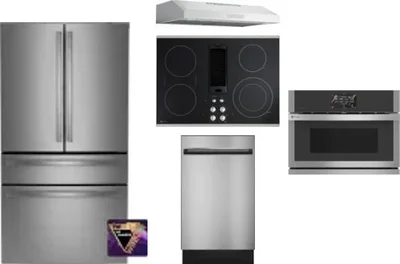 5 Piece Package Includes Refrigerator, Cooktop, Wall Oven, Hood And Dishwasher